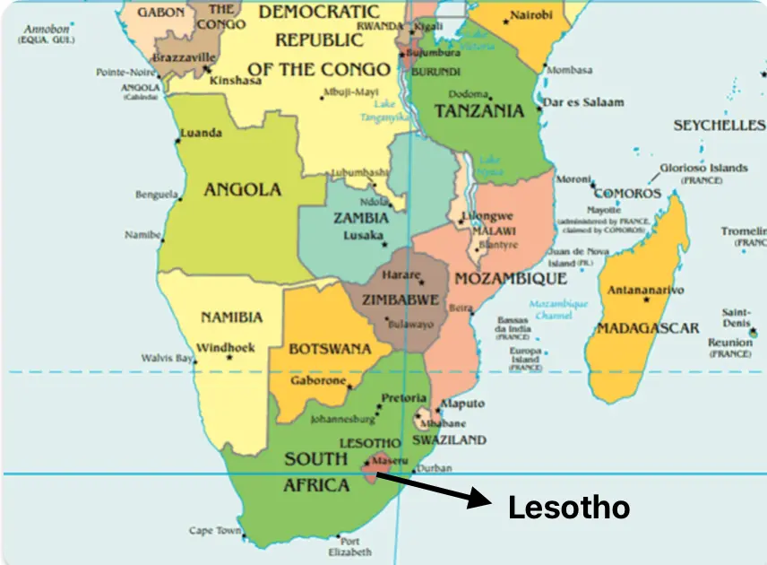 Lesotho in Africa Map